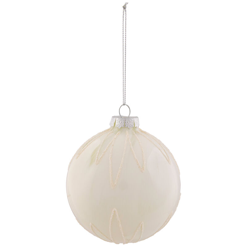 4" White Brushed Starburst Glass Ball Christmas Ornament image number 0