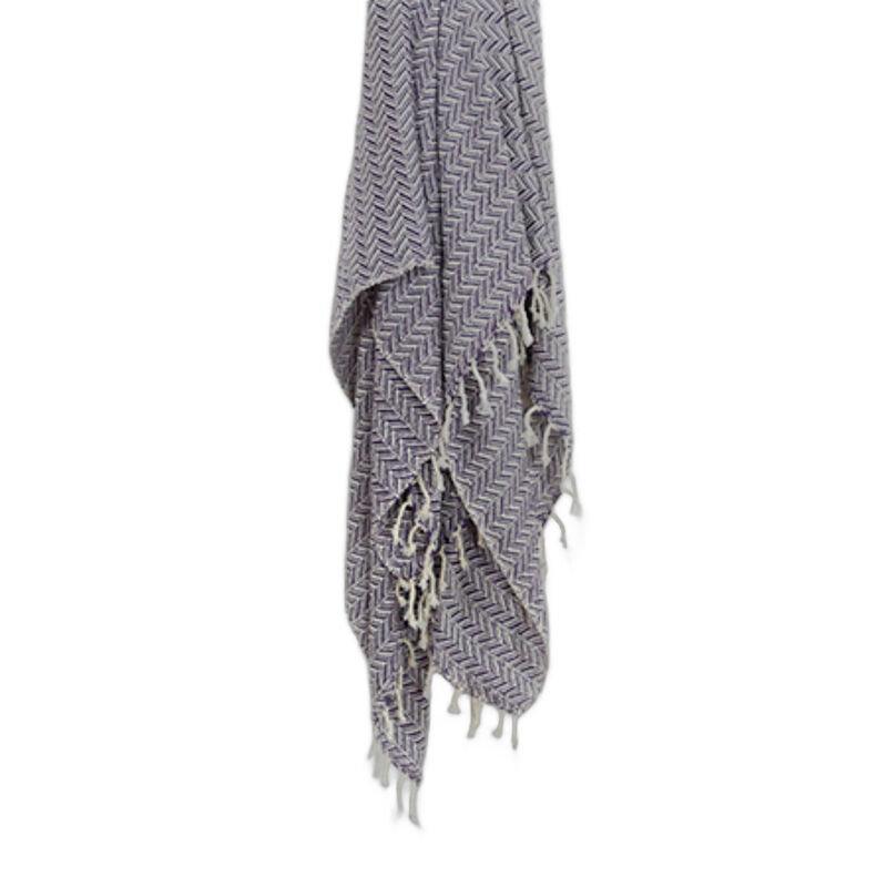 HomeRoots 50" X 60" Purple Cotton Woven Chevron Throw Blanket with Fringe image number 2