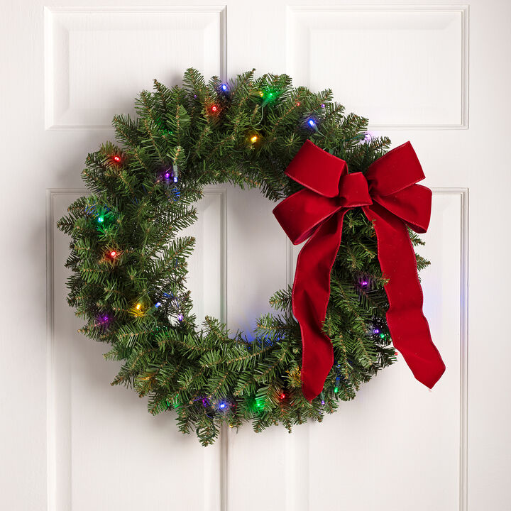 24" Pre-Lit Northern Pine Artificial Multi-Color LED Lights Christmas Wreath