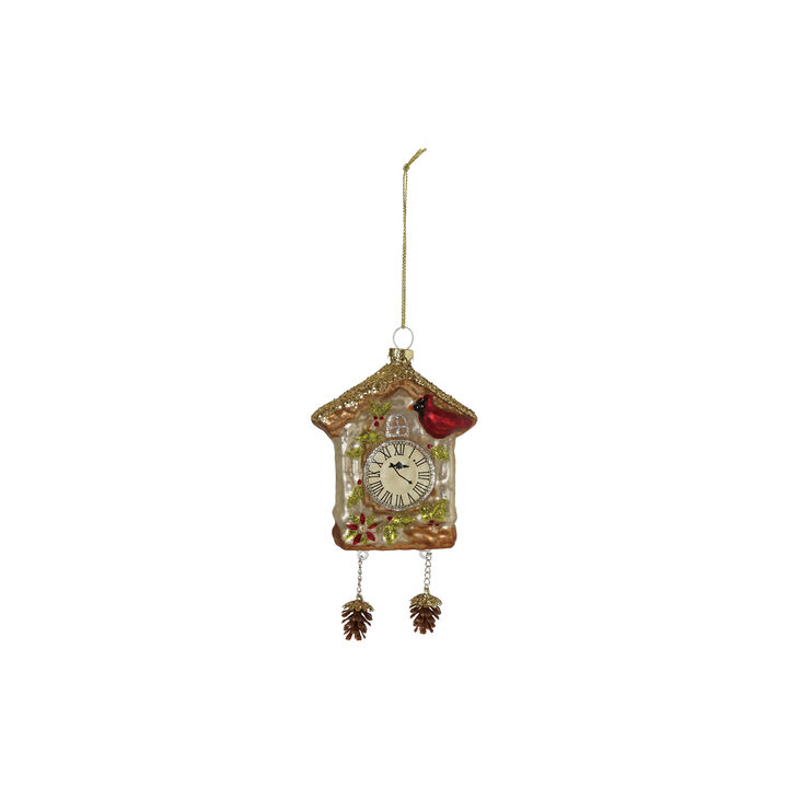Glass Cuckoo Clock Ornament with Glitter, Multicolor