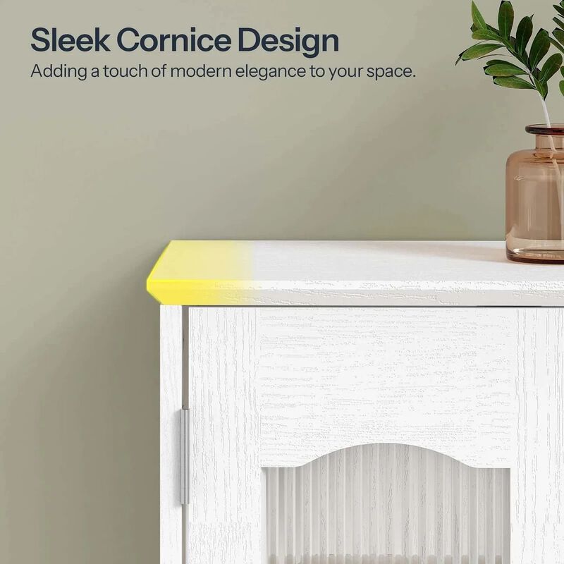Freestanding Bathroom Floor Cabinet with Reeded Glass Door Design-White image number 7