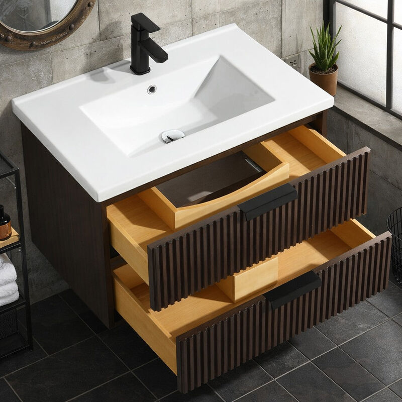 Diego 30" Floating Bathroom Vanity Walnut image number 3