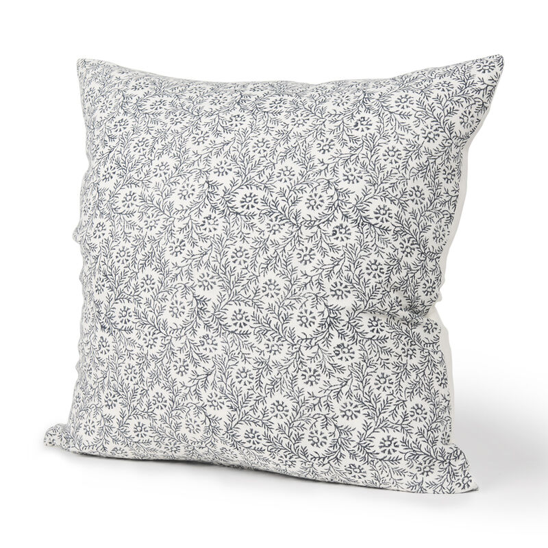 HomeRoots 22" Cream And Indigo Botanical Linen Throw Pillow Cover with Embroidery image number 0