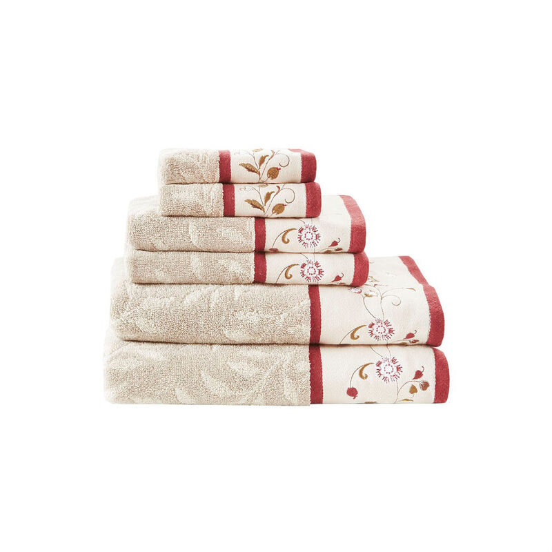 Gracie Mills Rogelio 6-Piece Floral Embroidered Cotton Jacquard Towel Set
