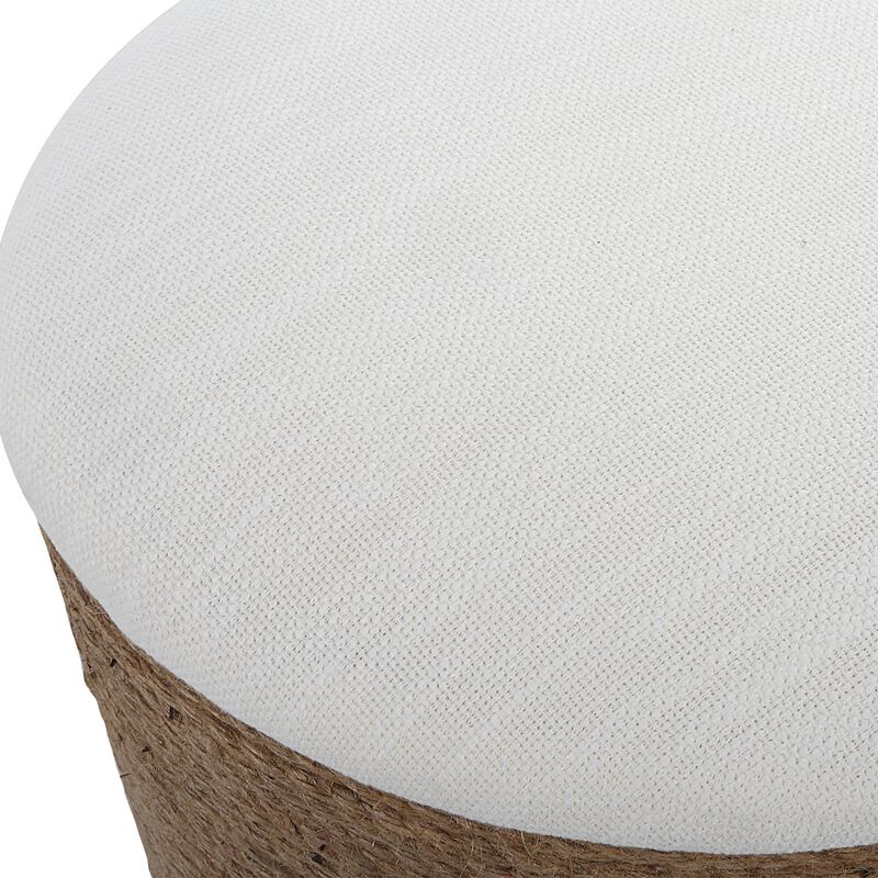 18 Inch Classic Storage Accent Ottoman, Rope Wrapped Base, Off White, Brown - Benzara