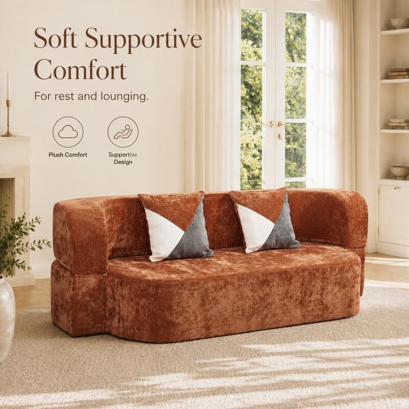 GOODSILO Convertible Eggshell Sleeper Sofa Bed with Plush Upholstery and 33D High Density Foam for Small Space Living Rooms Bedrooms Apartments image number 4