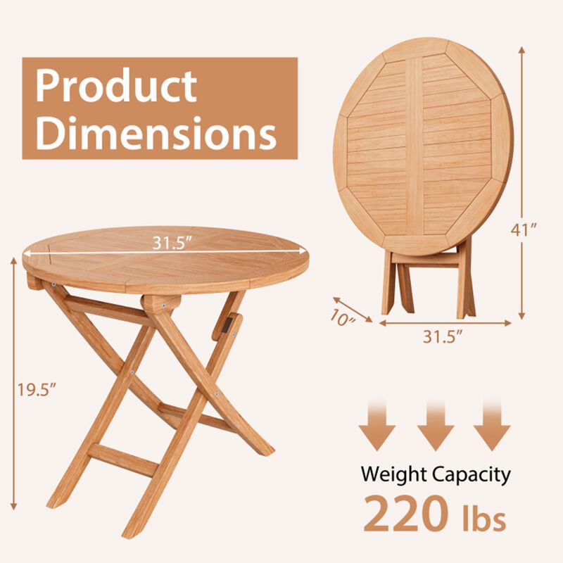 31.5" Folding Indonesia Teak Wood Round Patio Coffee Table image number 1