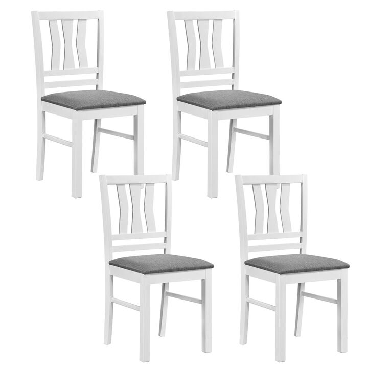 Set of 4 Fabric Upholstered Dining Chairs with Wood Frame for Kitchen and Dining Area-White