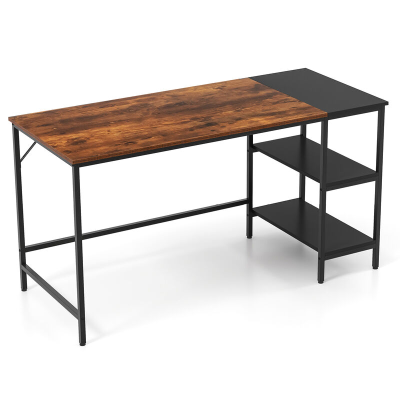 55" Modern Industrial Style Study Writing Desk with 2 Storage Shelves