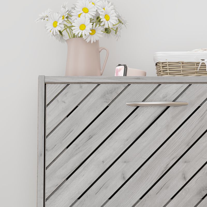 Gray 18-Pair Shoe Storage Cabinet with 3-Drawers and 6-Compartments and Wood Grain