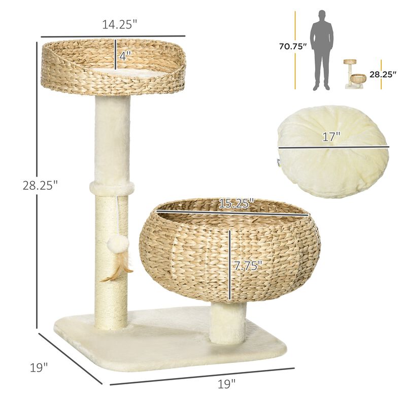 Modern Cat Furniture: 28" Elevated Bed with Sisal Post & Basket Design