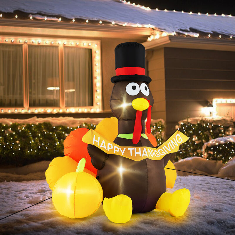 5 FT Inflatable Turkey with Pumpkin and LED Lights for Indoor Party image number 4