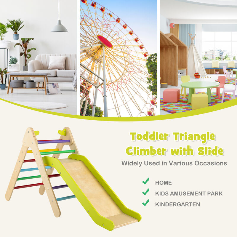 Wooden Triangle Climber Set 2-in-1 with Adjustable Gradient Slide for Kids&rsquo; Play