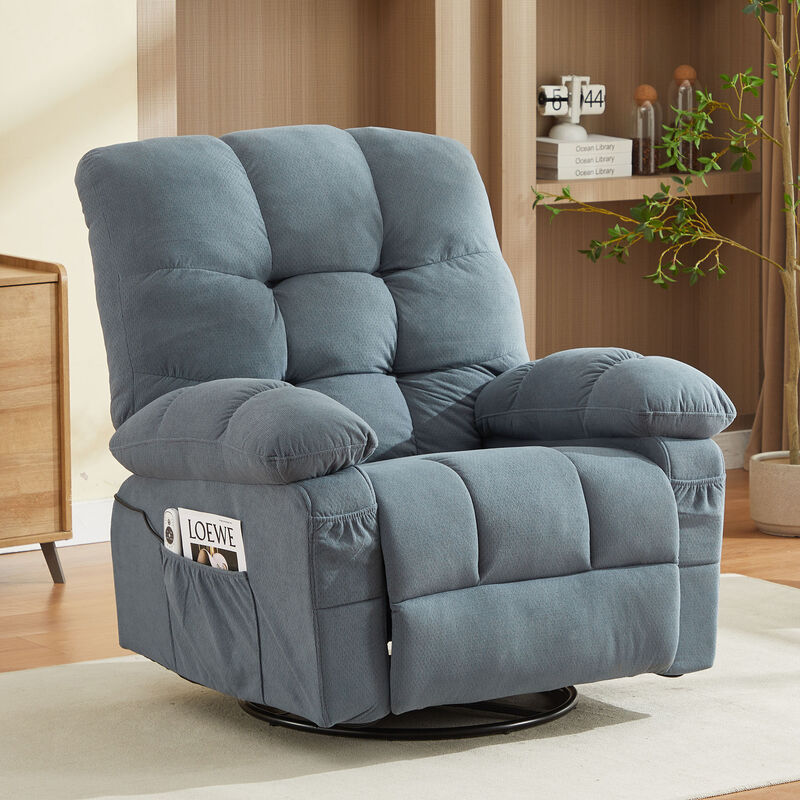 Fabric Swivel Manual Recliner with Massage and USB Port