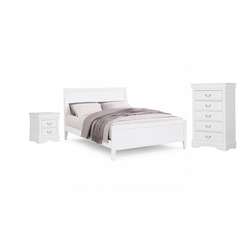Ry Three Piece Full Size Bedroom Set, Sleek Modern Transitional Style, White image number 0