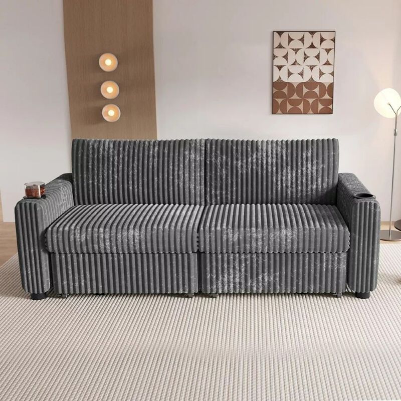 91" Convertible Sleeper Sofa Bed, Loveseat with 5-Level Reclining Backrest, Pull-Out Bed, USB Ports image number 7
