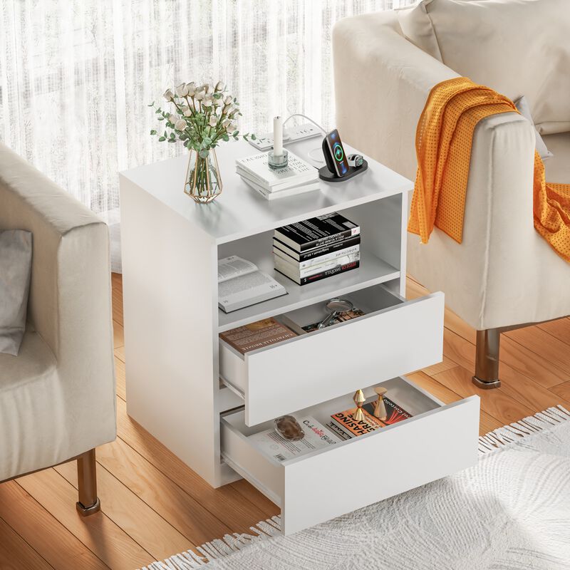 GOODSILO Set of 2 Practical End Tables with Fast USB C Charging Station, Sofa Side Tables with 2 Drawers & Large Storage for Living Room, Bedroom, Office image number 6