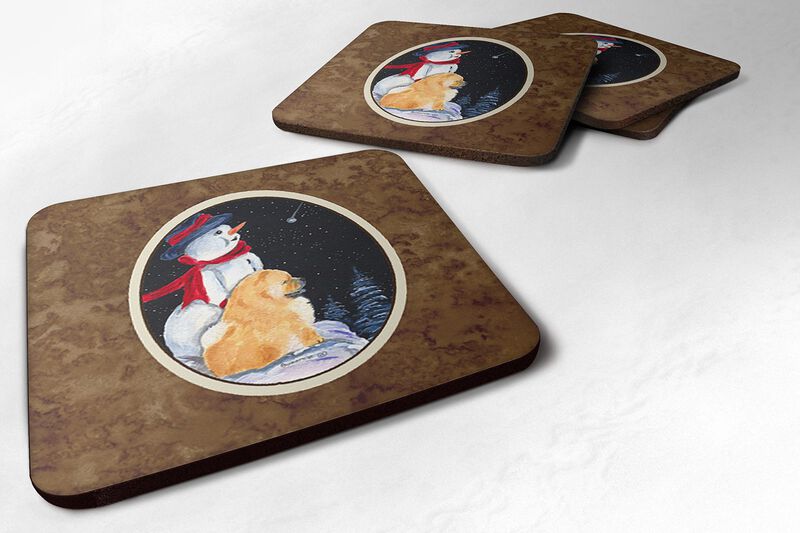 Caroline's Treasures SS8554FC Snowman with Chow Chow Foam Coasters Set of 4 (Set of 4), 3.5 H x 3.5 W, Multicolor image number 0