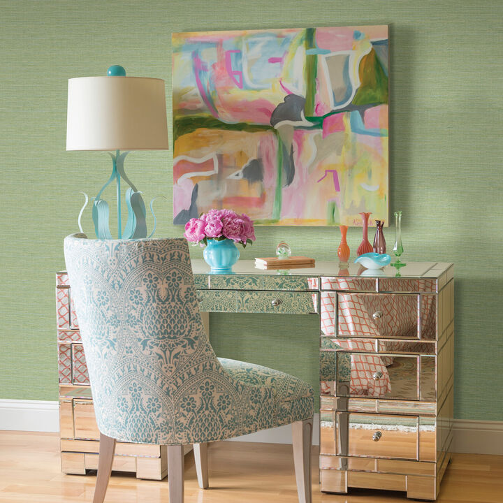 Agave Green Imitation Grasscloth Wallpaper (Set of 2)