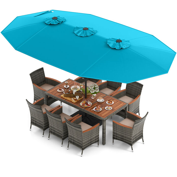 10 Pieces Patio Wicker Dining Set with Double-Sided Patio Umbrella