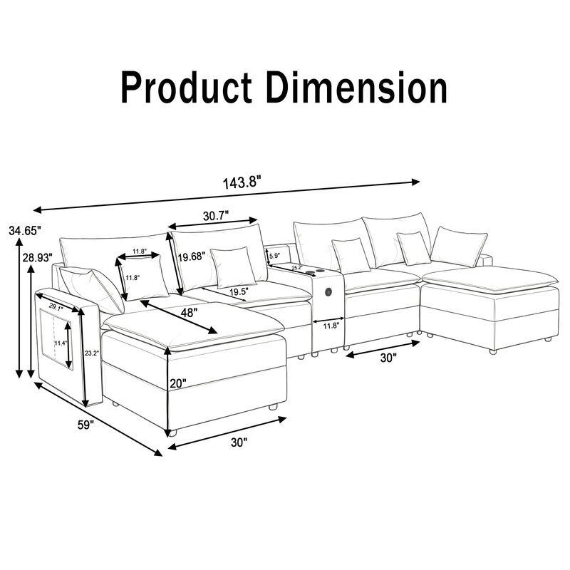 Gukkok 143.8" Spacious U-Shaped Modular Sectional Sofa image number 5