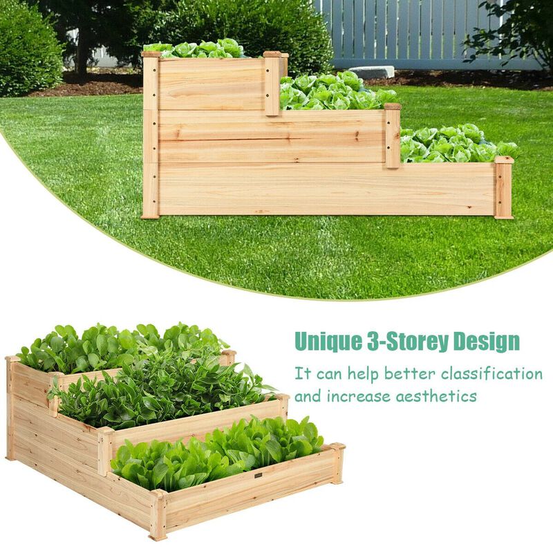 3 Tier Elevated Wooden Garden Bed for Vegetables, Herbs and Flowers image number 3