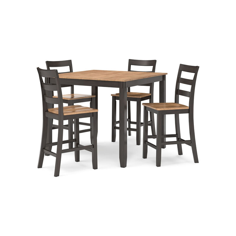 Gasy Counter Height Dining Table Set with 4 Ladderback Chairs, Brown - Benzara