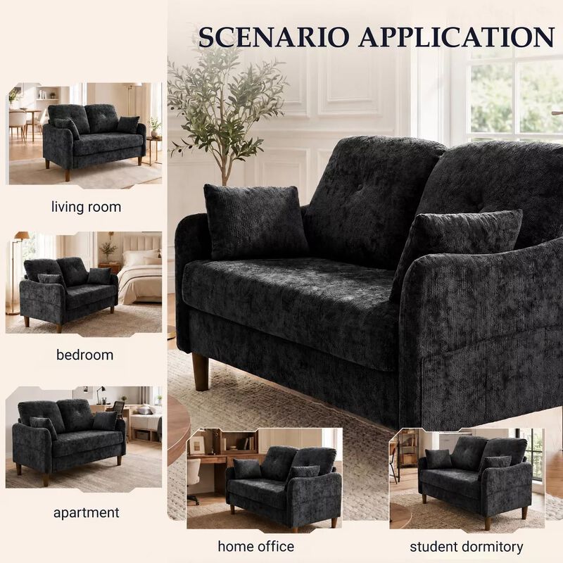 Vipbear 47" Chenille Loveseat Sofa, 2-Seater Small Couch with Deep Spring Seat, High Back Cushion image number 4