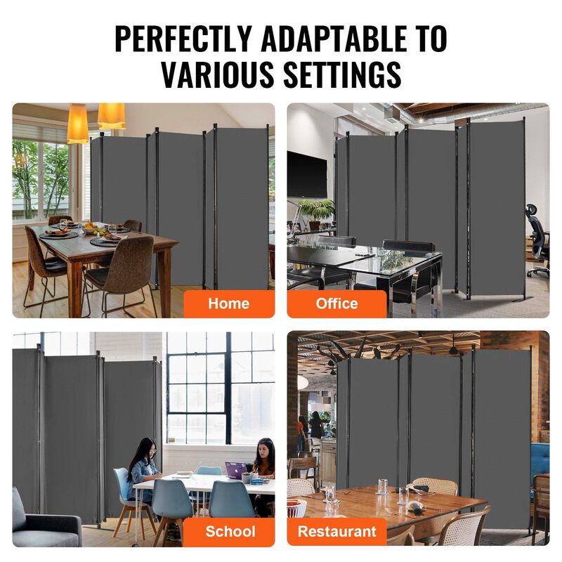 Folding Room Divider with 6 Panels, Portable Privacy Screen for Office, Bedroom & Living Room-Grey image number 4