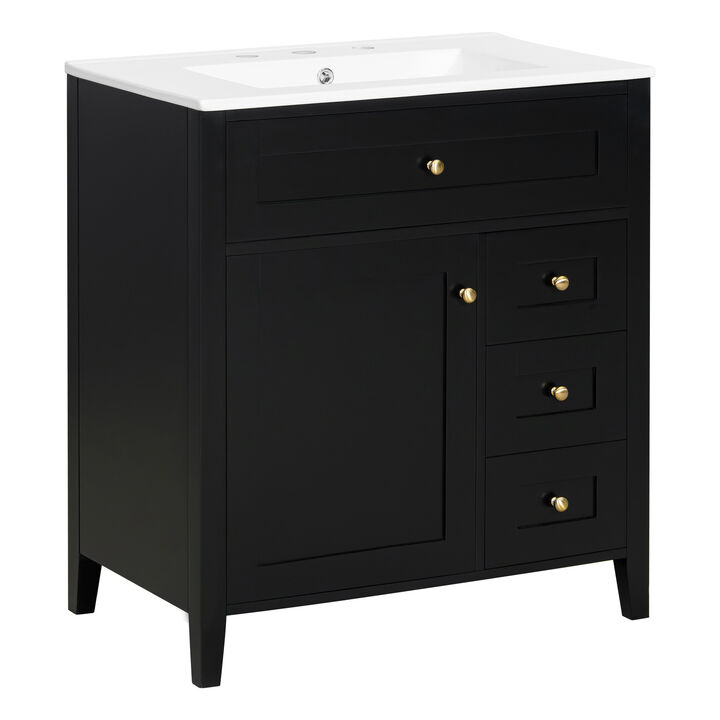 Merax Bathroom Storage Vanity with Left Adjustable Shelving Cabinet & 3 Right Smooth-Glide Drawers