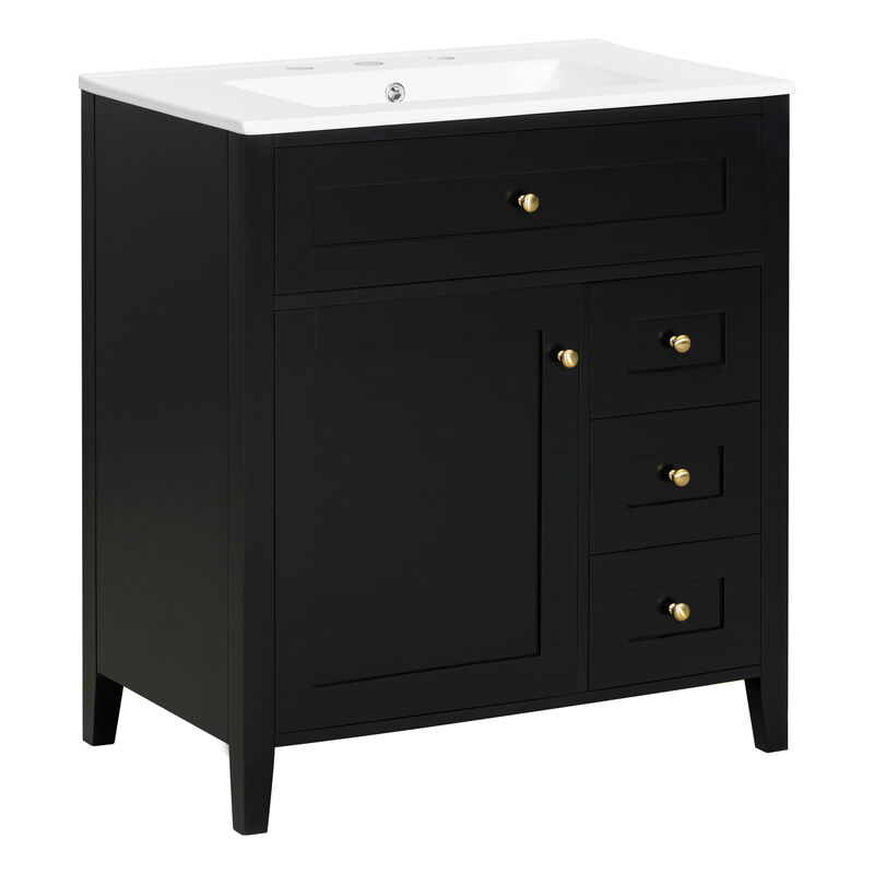 Merax Bathroom Storage Vanity with Left Adjustable Shelving Cabinet & 3 Right Smooth-Glide Drawers image number 0