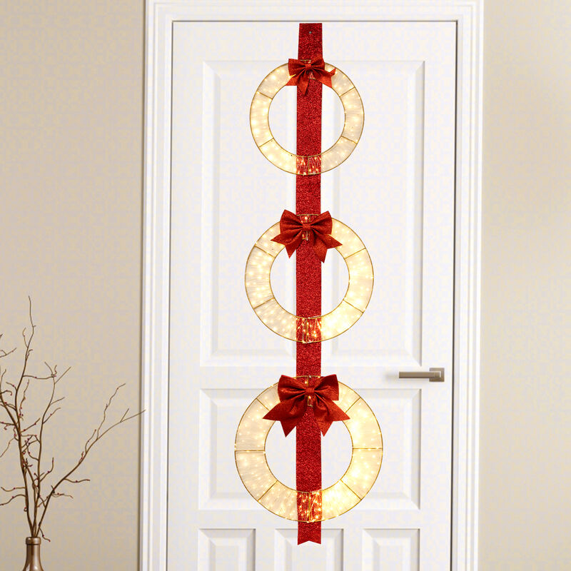 Set of 3 Christmas Lighted Wreaths with Warm White LED Lights and Bows image number 4