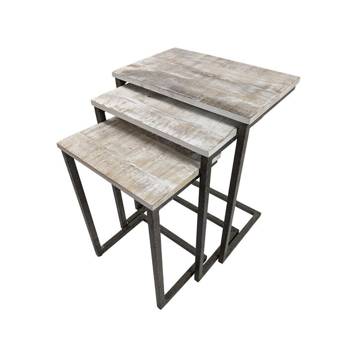 Carolina Living Addison Nesting Table Set - Natural Driftwood Top - Aged Iron Base