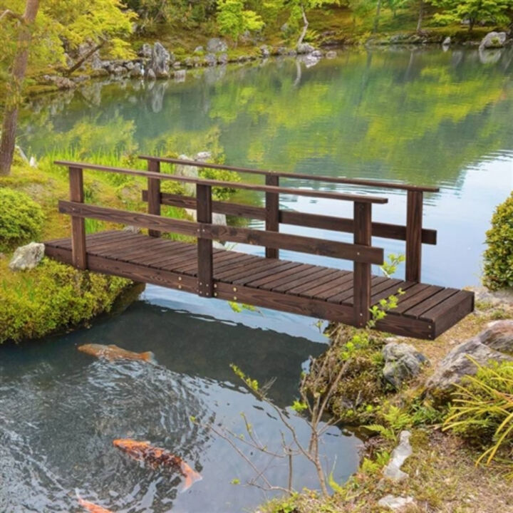 Outdoor Wooden Garden Bridge with Hand Rails for Yard and Pond