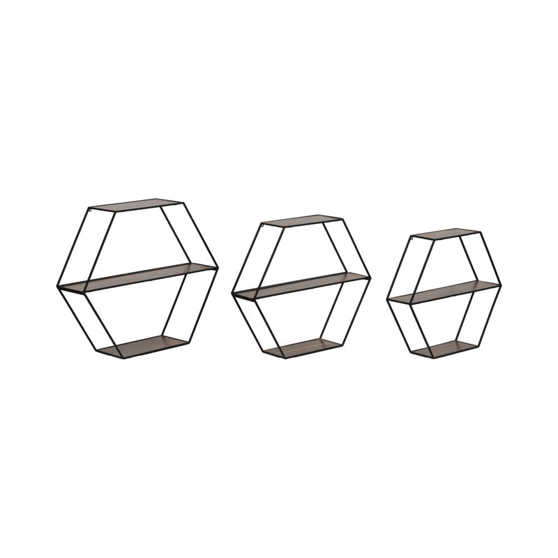 Metal/Wd Hex Wall Shelf S/3 image number 1