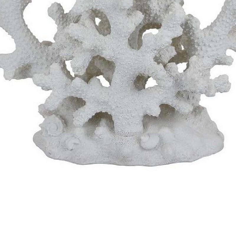 18 Inch Coral Sea Grass Tabletop Decor, Solid Base, White Resin Finish - Benzara