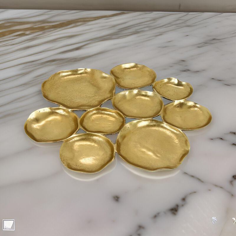 Jiva 9 Piece Decorative Bowl Set, Irregular Shaped Design, Gold Metal - Benzara