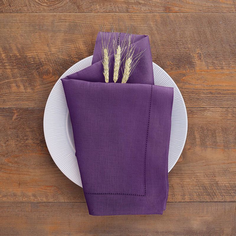 Solino Home Classic Hemstitch 100% Linen Dinner Napkins &ndash; Set of 4, 20 x 20 in, Machine Washable, Holiday and Everyday Dining