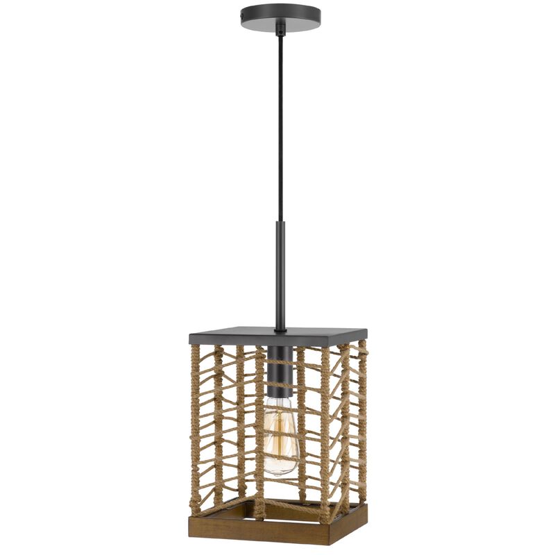 Pendant Light, Braided Burlap Shade, Square Caged Design, Black Metal image number 3