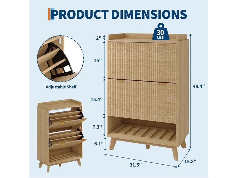 Slim Entryway Shoe Storage Cabinet Flip Drawer Adjustable Shelves 48 Inch image number 2