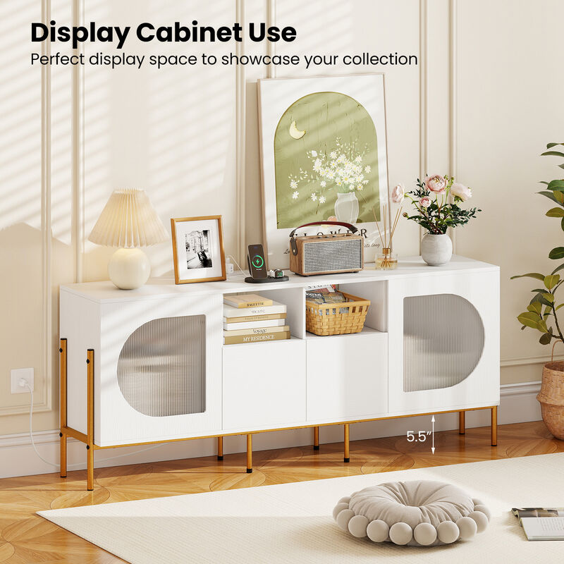 Entertainment TV Stand with Power Outlets, Drawers, and Open Shelving-White image number 6