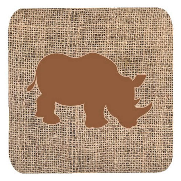 Caroline's Treasures BB1006-BL-BN-FC Rhinoceros Burlap and Brown Foam Coasters (Set of 4), 3.5 H x 3.5 W, Multicolor