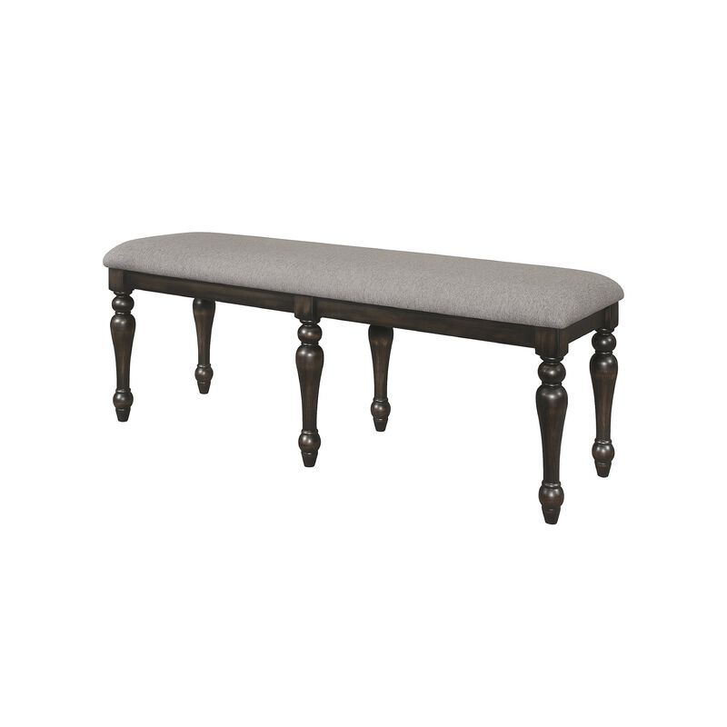 Lauren 52 Inch Bench, Classic Wood Frame, Cushioned Gray Fabric Upholstery - Benzara