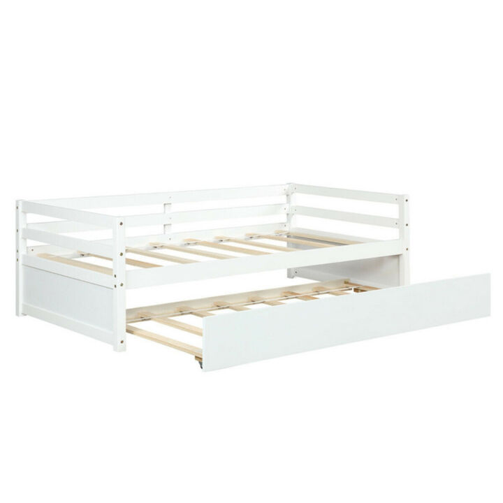 Twin Platform Bed Frame with Trundle and Wooden Slat Support