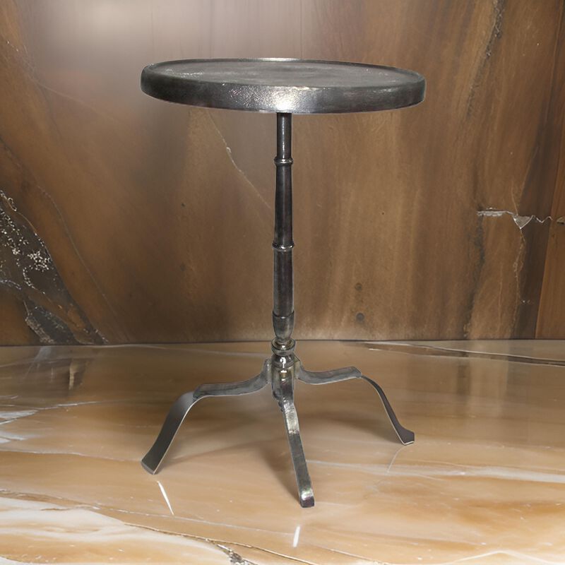 41 Inch Plant Stand Table, Round Top, Turned Base, Modern Silver Aluminium image number 5