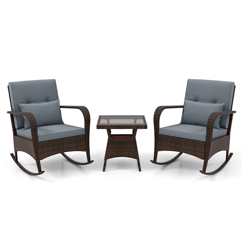 3-Piece Outdoor Rocking Chair Set with Glass Coffee Table for Patio and Poolside image number 0