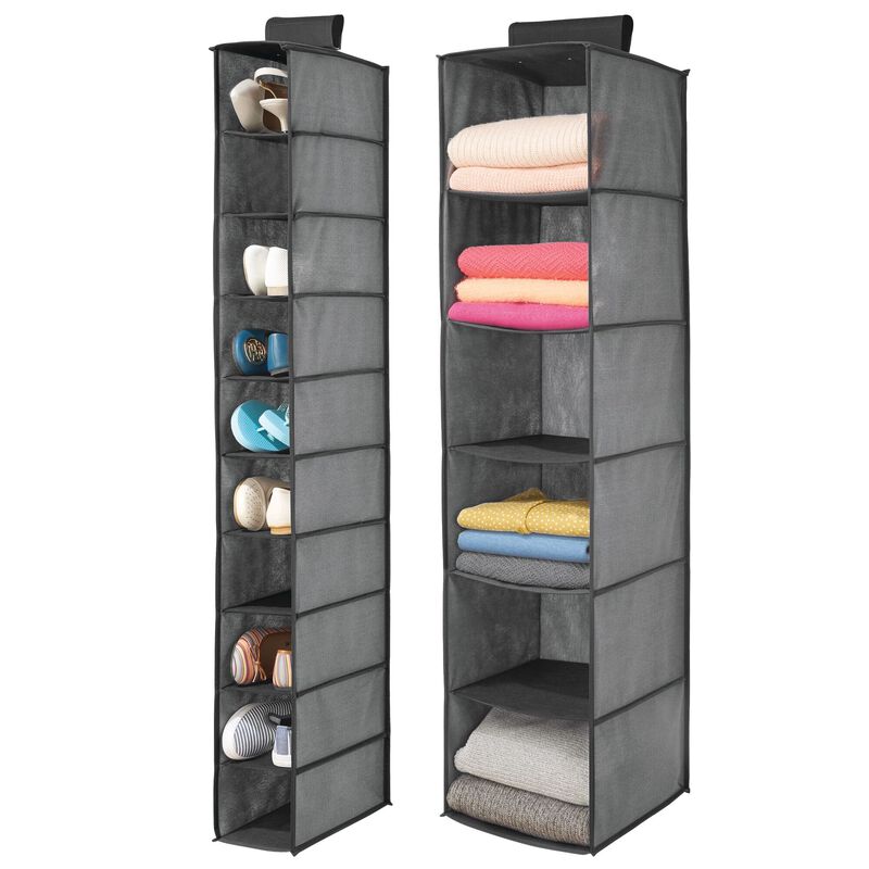 mDesign Fabric Over Rod Hanging Closet Storage Organizers, Set of 2 - Gray/Black image number 2