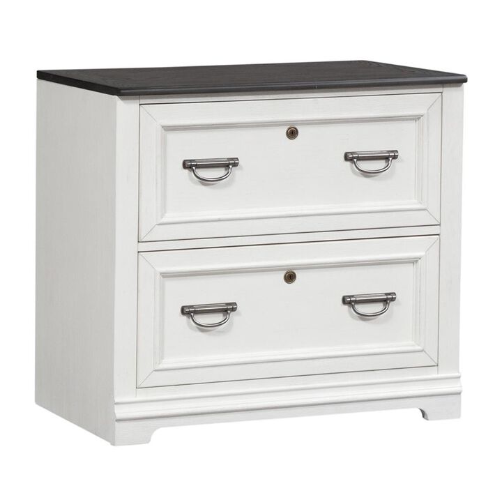 Liberty Furniture Allyson Park Bunching Lateral File Cabinet in Wirebrushed White w/ Charcoal Top