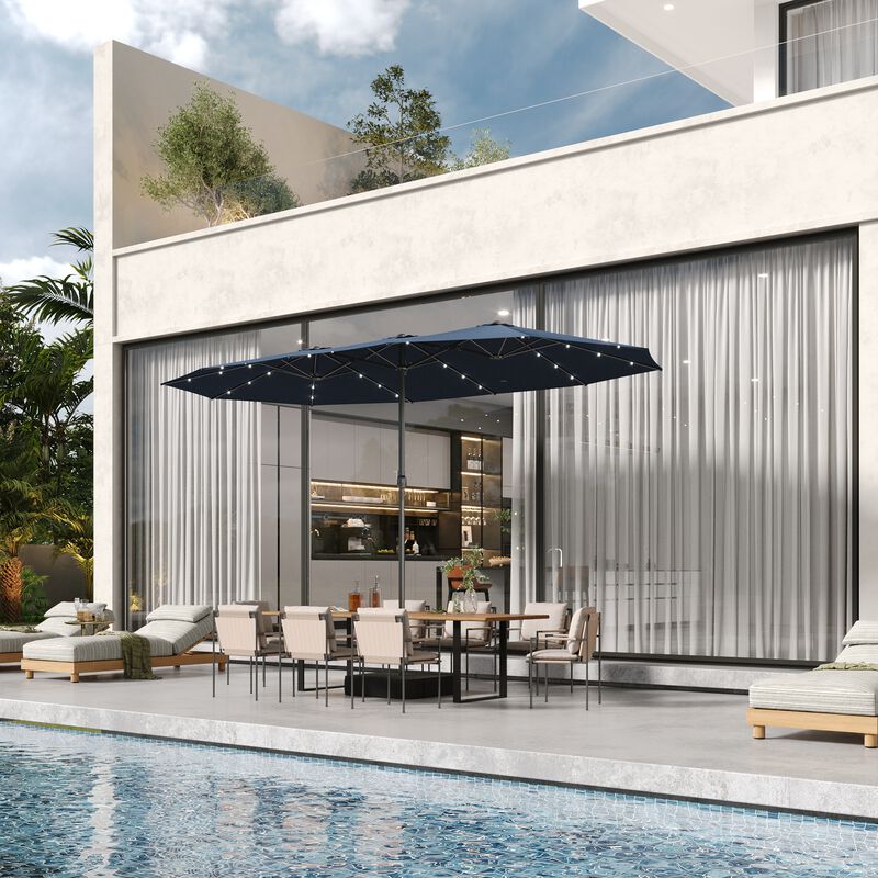 FUFU&GAGA 15ft Navy Blue Solar LED Double-Sided Patio Umbrella | Extra-Large Shade with Sturdy Base image number 8