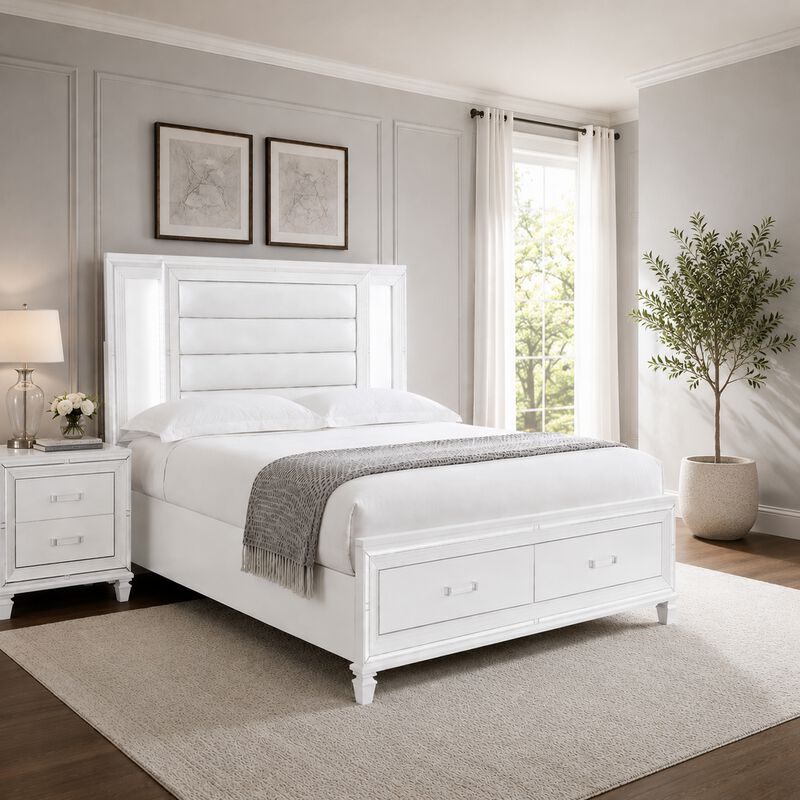 Queen Bedroom Set, White Wood, 2 Piece Set with Nightstand image number 8
